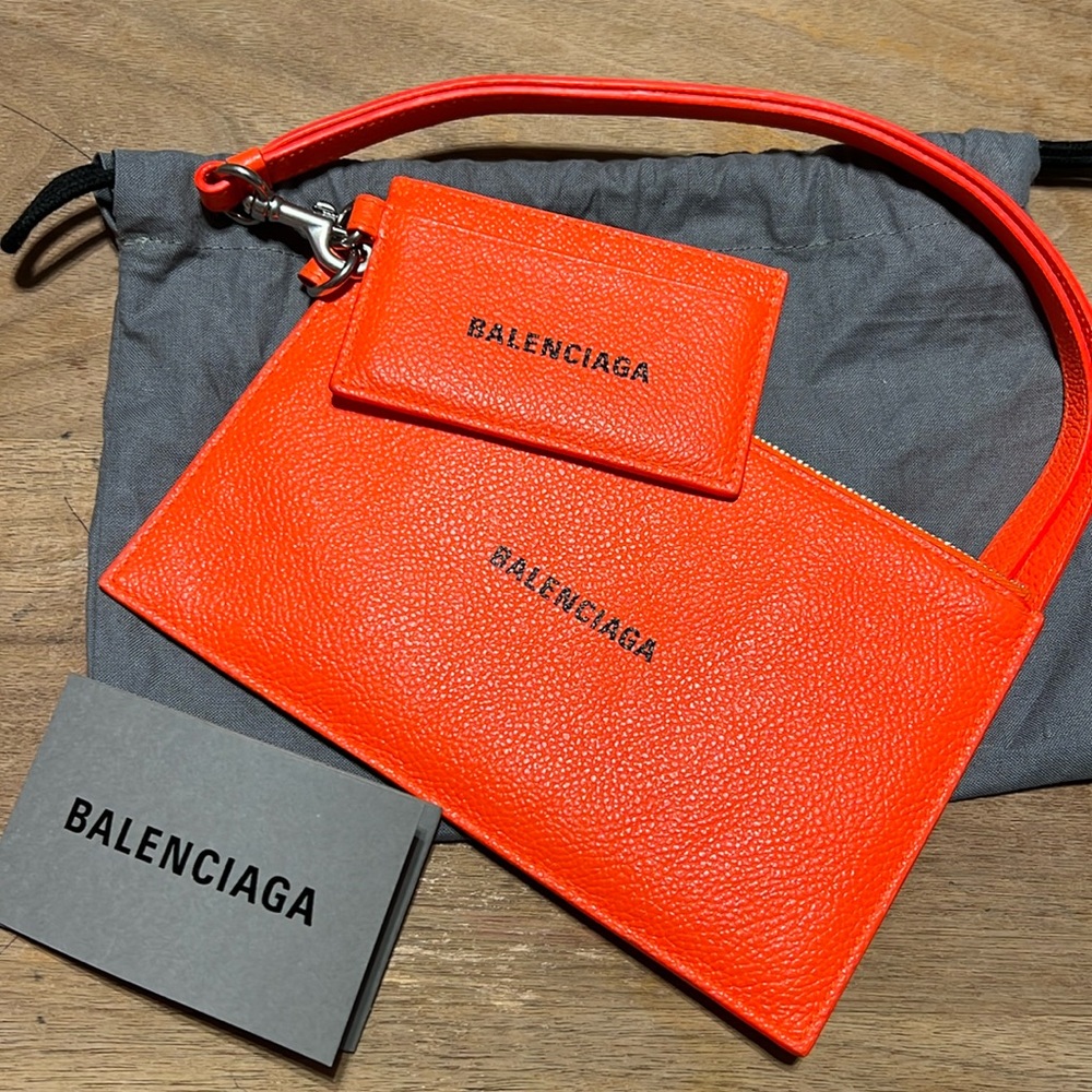 Authentic Balenciaga Passport/Phone and Card holder on lanyard - Neon Orange